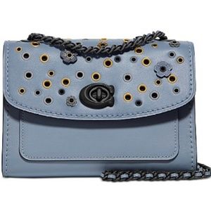 NWT Coach 69508 Parker18 Leather Shoulder Bag With Scattered Rivets Mist Org Pkg